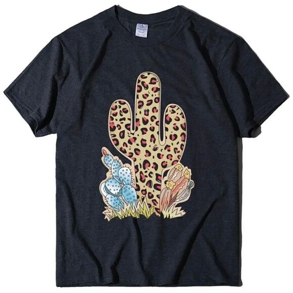 Waterschic Cheetah Cactus Short Sleeve Shirt Black Size Small - Picture 2 of 9